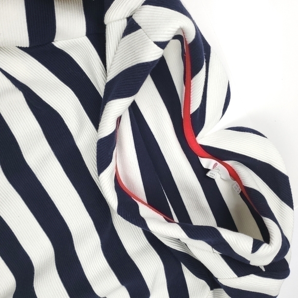 Boden Anthropologie Navy White Stripe Cowl Bateau Neck Sweater Top Sz 4 - Picture 7 of 11